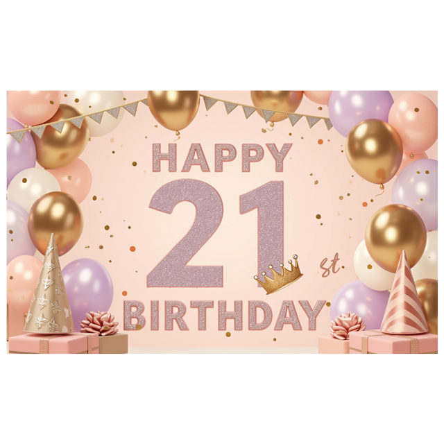 Pink Theme Birthday Banner Decorative Design Age 21 Party Backdrop for Celebration Indoor Decoration Event Decoration Birthday Party