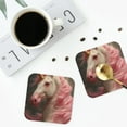 thumbnail image 4 of Picia Haired White Horse Printed Leather Coasters for Drinks, 4" Drink Coasters Set of 4 for Tabletop Protection, Handmade Luxurious Home Décor and Housewarming Gift -Square, 4 of 6