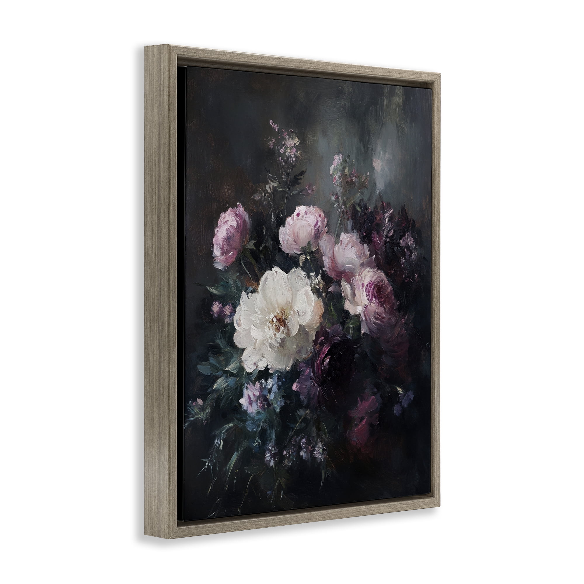 Stupell Industries Vintage Dark Blossoms Plants & Flowers Painting Brown Floater Framed Canvas Art Print Wall Art, 25 x 31