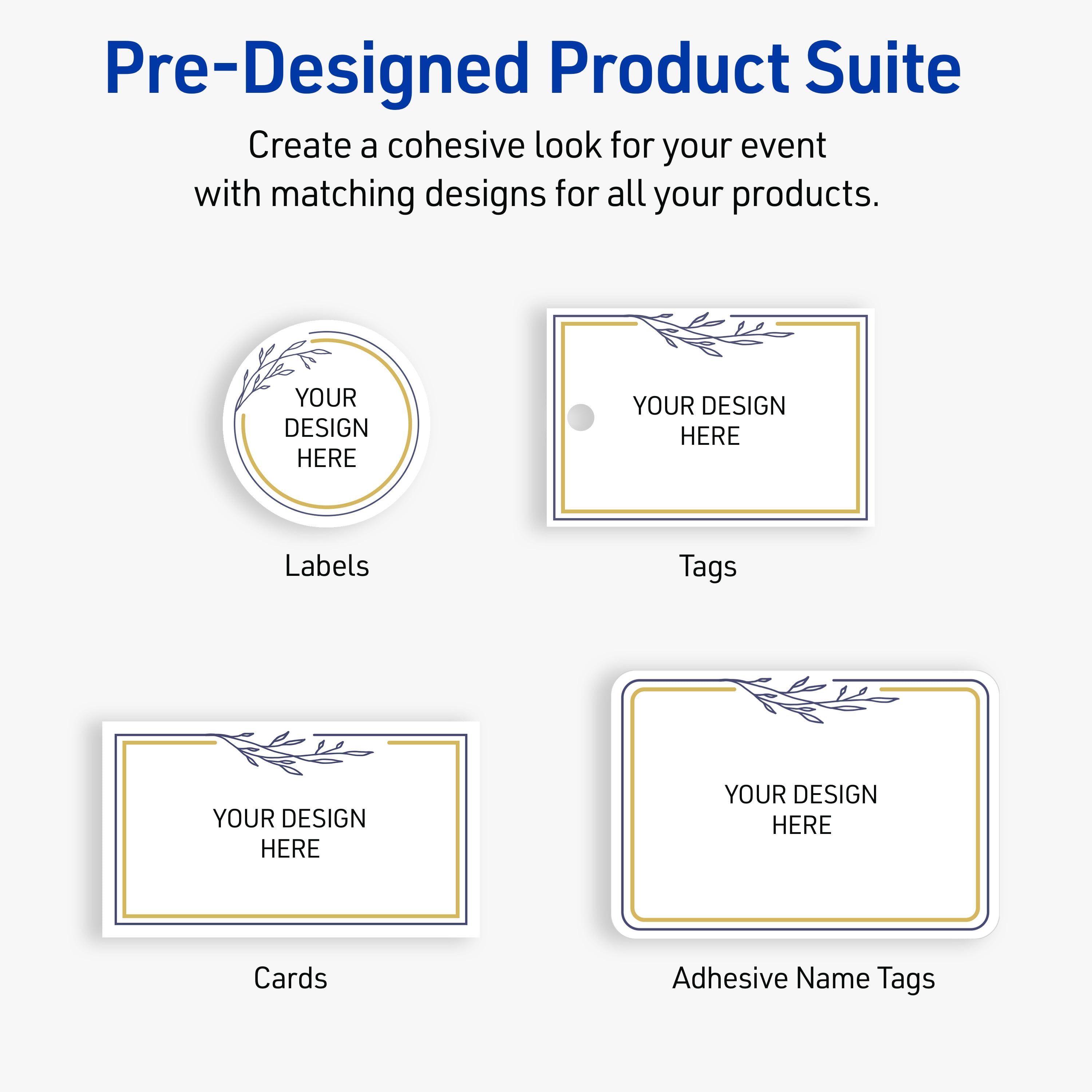 Avery Labels, 1" x 2-5/8", Glossy White, Gold & Navy Border w/ Florals, 160ct