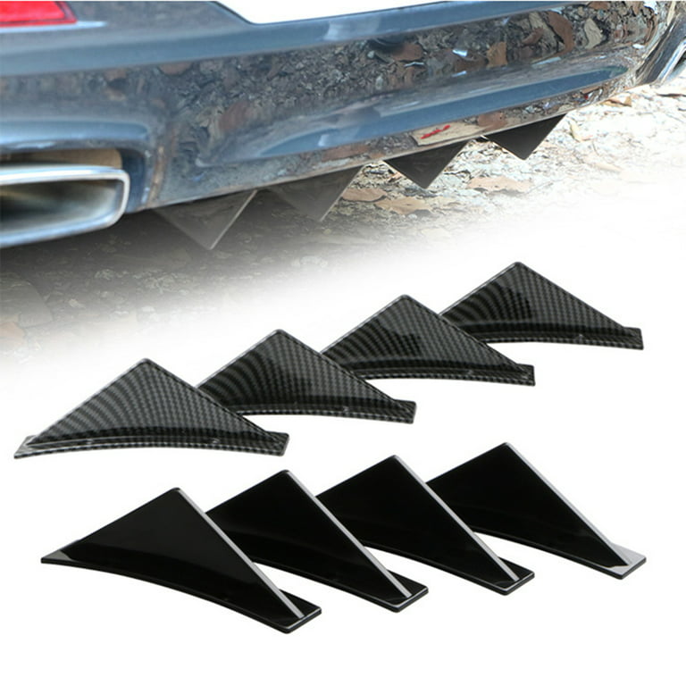 4Pcs Car Rear Bumper Spoiler Shark Fins Wing Lip Diffuser Kit Black ABS  Plastic