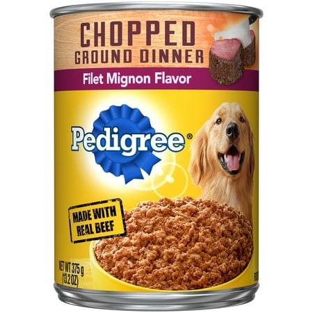 (12 Pack) PEDIGREE Chopped Ground Dinner Canned Wet Dog Food Filet Mignon Flavor, 13.2 oz.