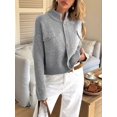 thumbnail image 6 of Cardigan for Women Trendy Button Up Sweater Jackets Mock Neck Long Sleeve Loose Fit Chunky Knit Outwear Coats Gray M, 6 of 8
