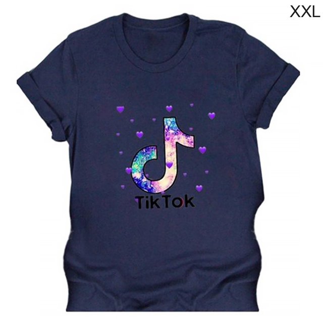 VONKY T-shirt Femme Imprimé Décontracté Col Rond Manches Courtes Blouse, Bleu Marine, TTG
