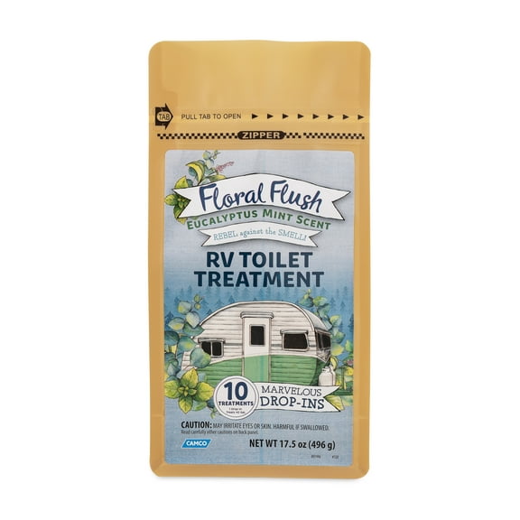 Camco Floral Flush RV Toilet Treatment Drop-Ins – Eucalyptus Mint, 10-Count, Multicolor (41492)