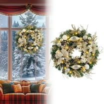 Champagne Gold Lighted Christmas Wreath for Front Door, Battery Operated LED Holiday Decor with Artificial Spruce, Flowers and Ornaments for Home, Garden, Office