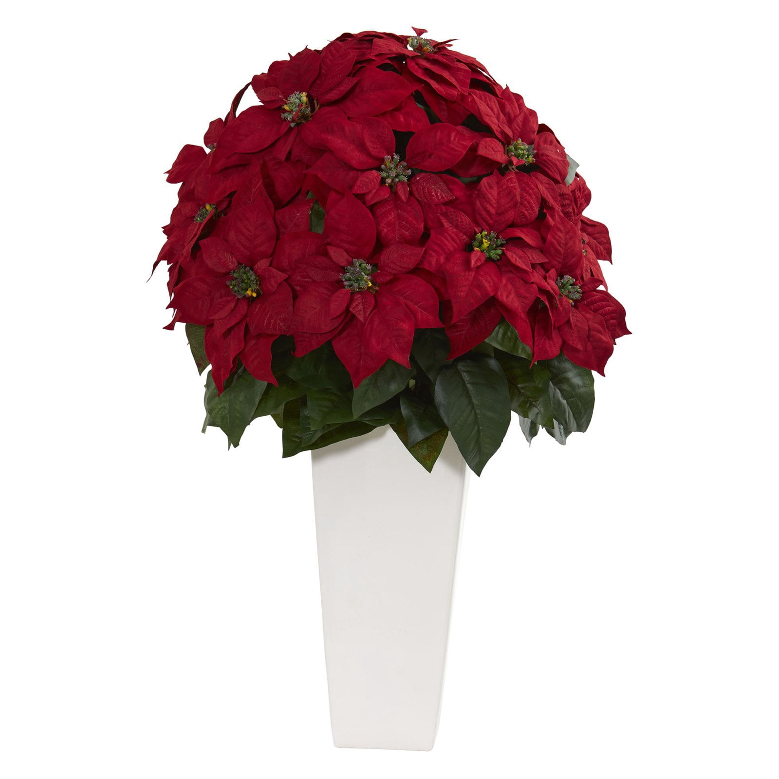 Nearly Natural 32” Poinsettia Artificial Plant in White Planter