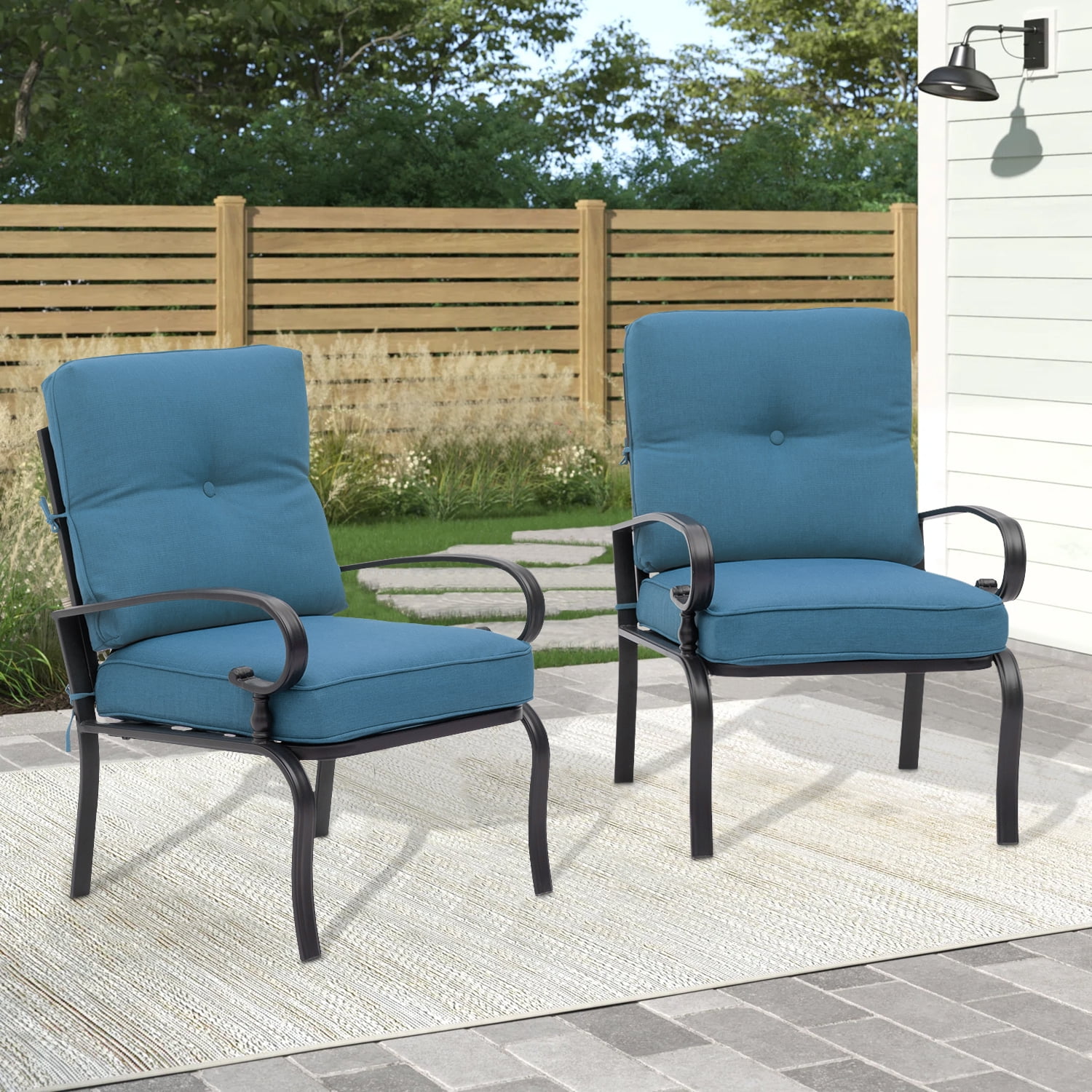 SOLAURA 2-Piece Outdoor Patio Metal Dining Chairs Set of 2 with Peacock ...