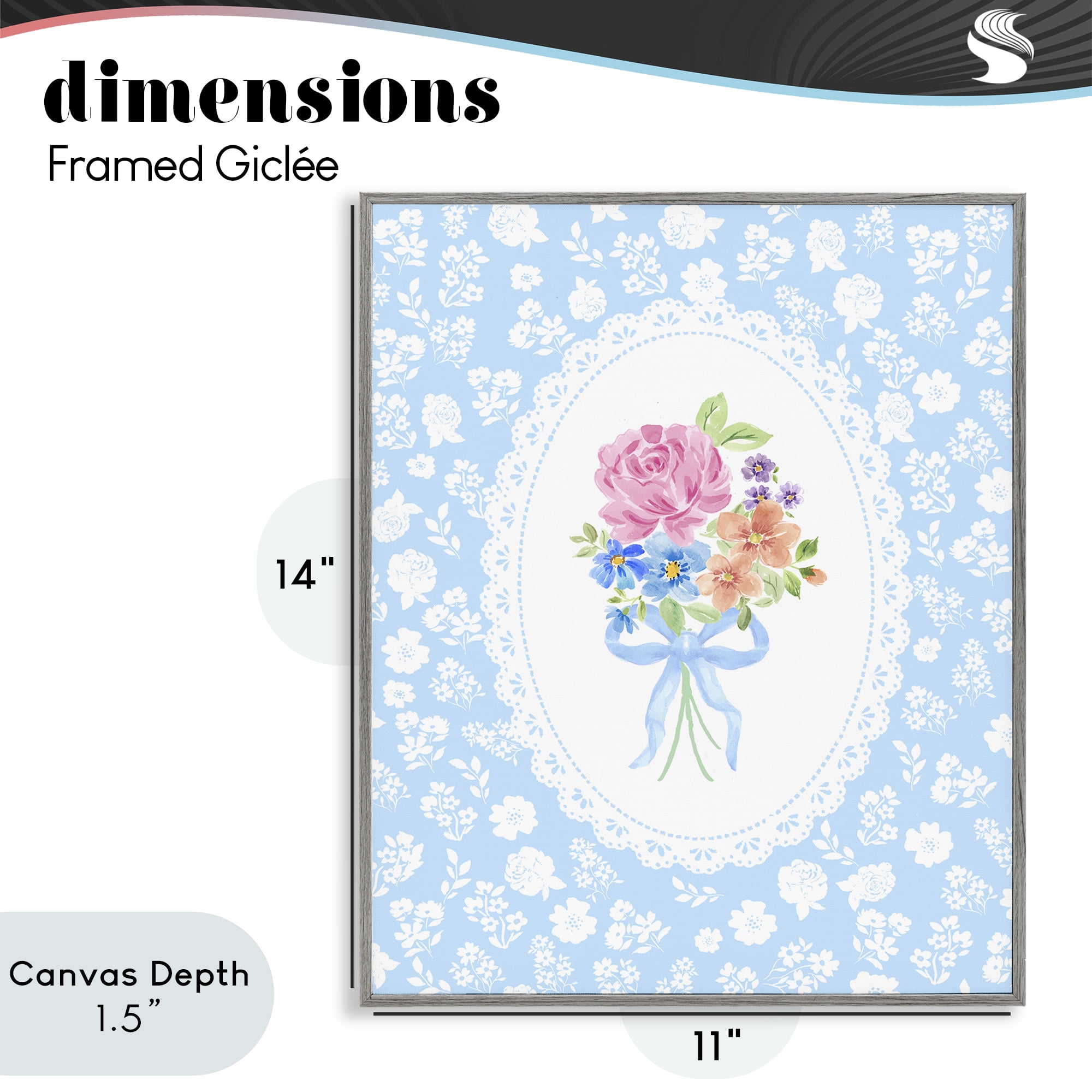 Stupell Industries Blue Feminine Bouquet Gray Framed Giclee Art, design by Corinne Haig