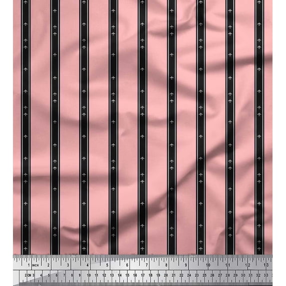 Soimoi Georgette Viscose Fabric Stripe & Airplane Shirting Printed Fabric 1 Yard 42 Inch Wide