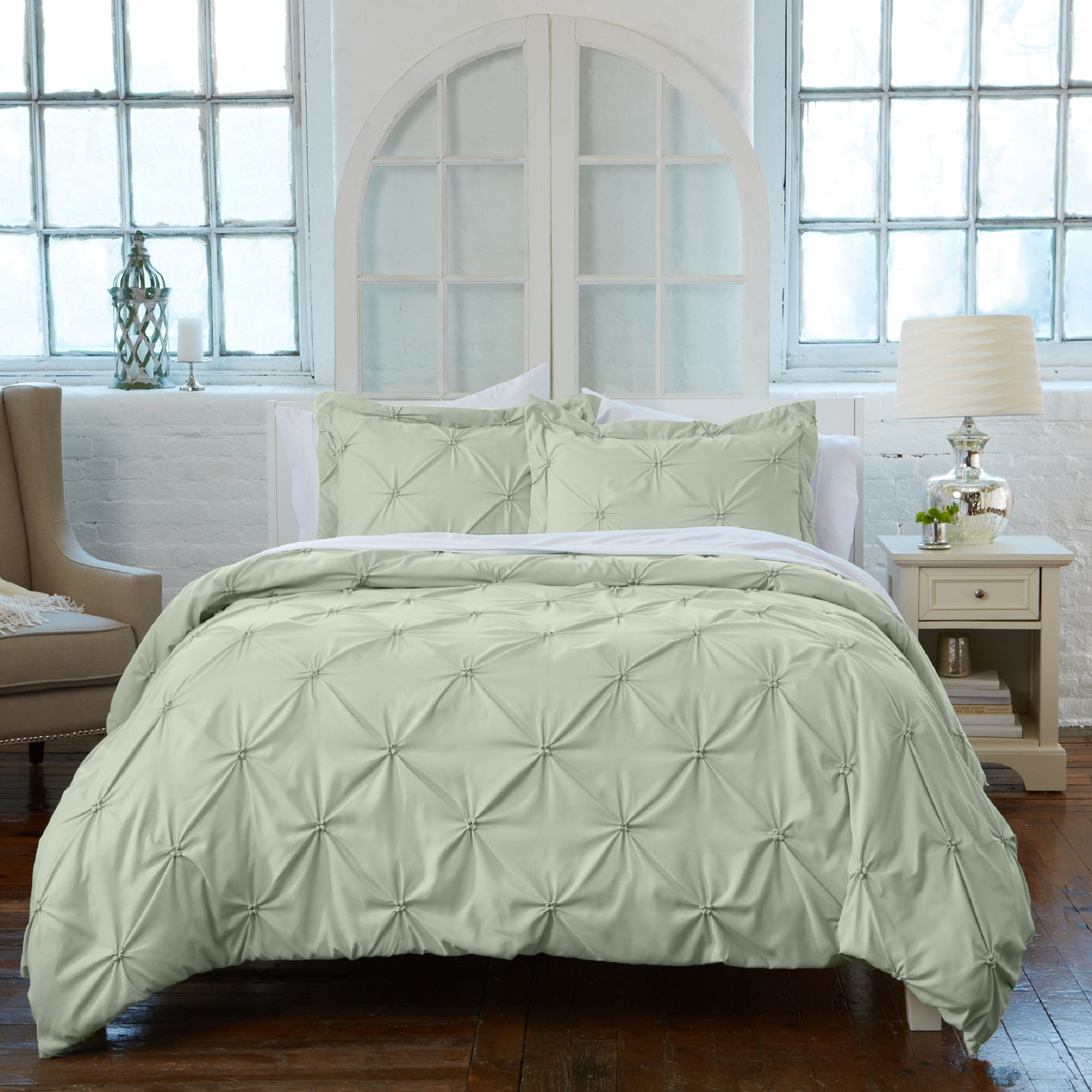 Great Bay Home 3Piece Pintuck Microfiber Duvet Covet Set, Full/Queen