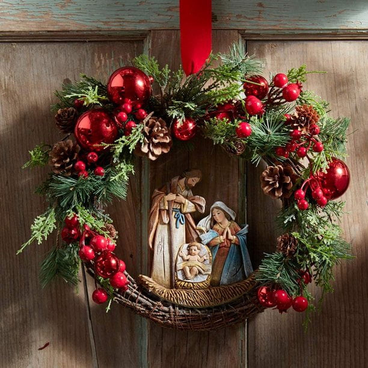 Couronne De Noël Artificielle Diamètre 40 Cm - Décor Porte D'Entrée, PVC/PP Avec Boules Et Nœud