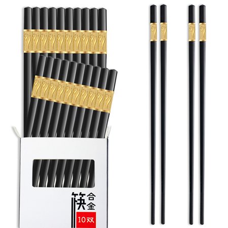 ReaNea 10 Pairs Fiberglass Chopsticks, Reusable Alloy Chopsticks, Dishwasher Safe, 9.45 Inch