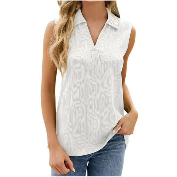 FAIWAD Womens Summer Sleeveless Tops Casual V Neck Tank Top Dressy Lapel Office Work Shirts