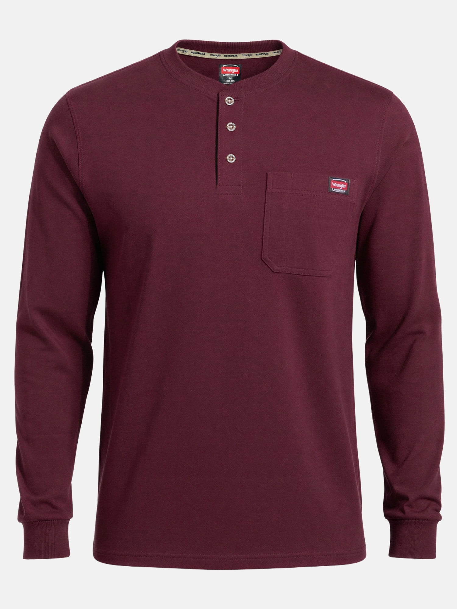 Wrangler Workwear Men's Heavyweight Long Sleeve Henley Pen Pocket Shirt, Size S-3XL