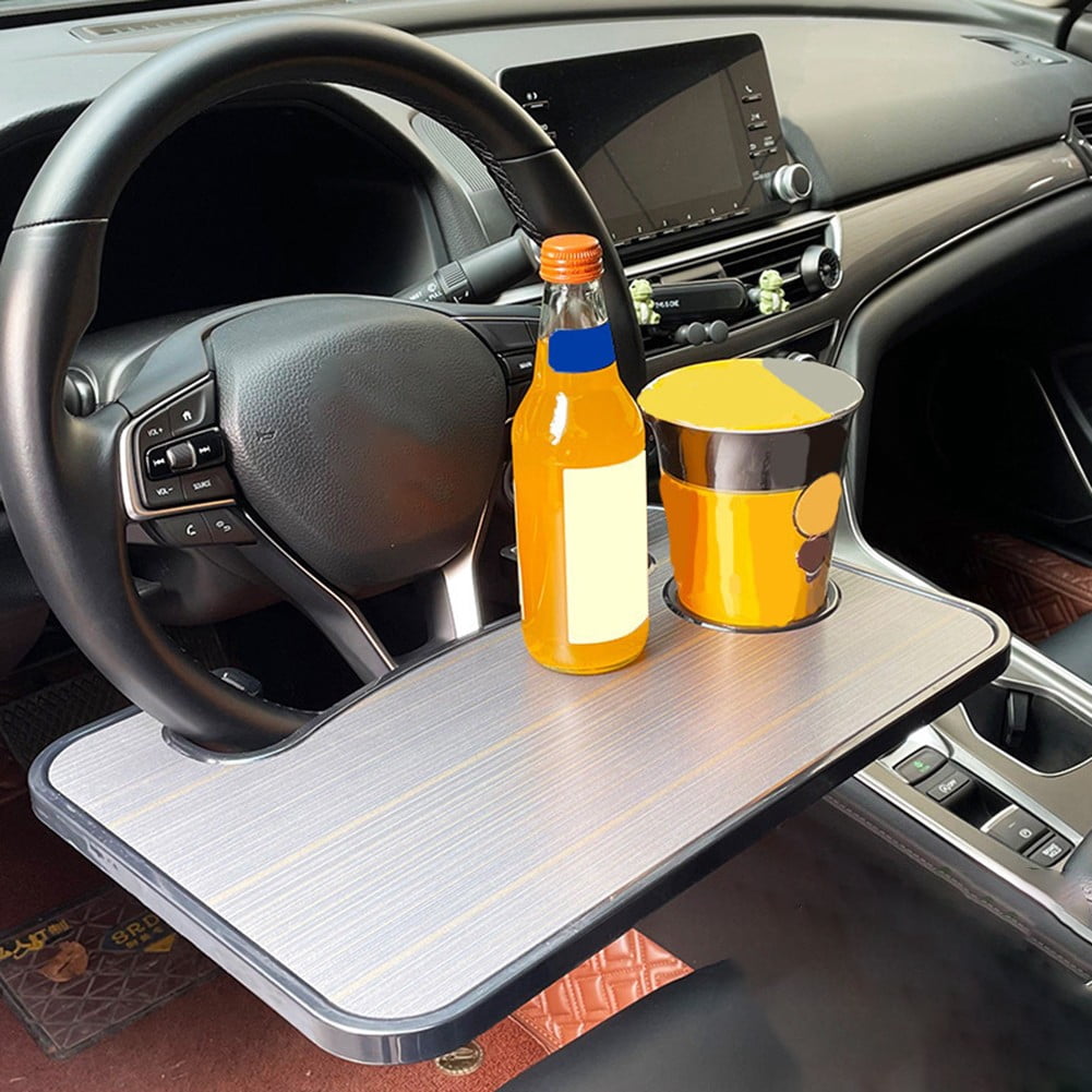 Car Steering Wheel Tray Drink Holder Faux Wood Grain Steer Wheel Laptop Desk