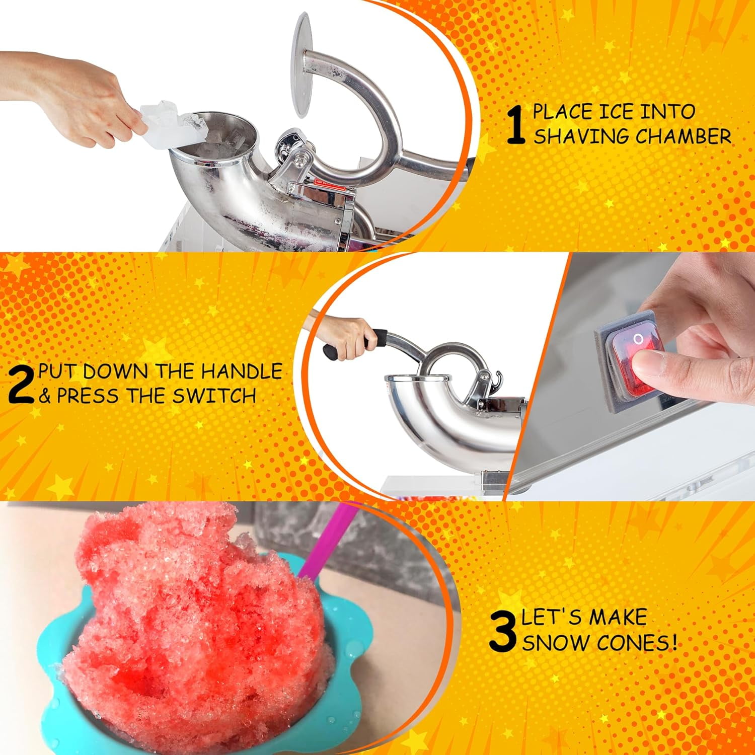 500LBS/H 300W Commercial Snow Cone Machine Ice Shaver Ice Crusher for Snow Cones