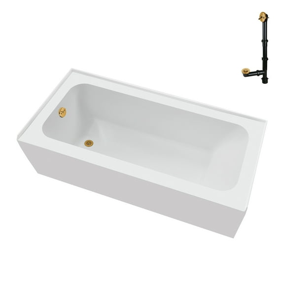 Streamline NAL-5640-BGL 60 in. x 30 in. Acrylic Left-Hand Drain Alcove Bathtub in Glossy White With External Drain in Brushed Gold