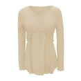 thumbnail image 4 of Holzkary Womens Long Sleeve Shirts V Neck Loose Fit Tunic Tops Babydoll Top Flowy Dressy Casual Blouse Pleated T-Shirt Loose and Sued Folded Loose V Neck T Shirt Fashion Top Khaki Xl, 4 of 4