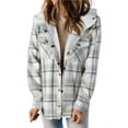 thumbnail image 3 of Chaqueta de Cuadros para Mujer, Larga, Botones, Capucha de Forro , Abrigo Cálido Cuadros Blancos XL, 3 of 7