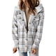 thumbnail image 3 of Chaqueta de Cuadros para Mujer, Larga, Botones, Capucha de Forro , Abrigo Cálido Cuadros Blancos L, 3 of 7