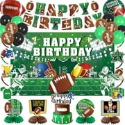 Football Birthday Party Decorations, American Football Themed Happy Birthday Banner Balloons Hanging Swirls Centerpieces Cake Topper Kit, Green Rugby Party Backdrop for Kids