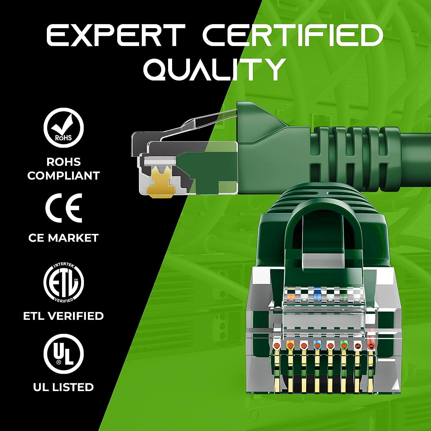 GearIT Pre-Terminated Cat 6 Ethernet Cables for Home & Office Network, Green 1-ft 20 Pack
