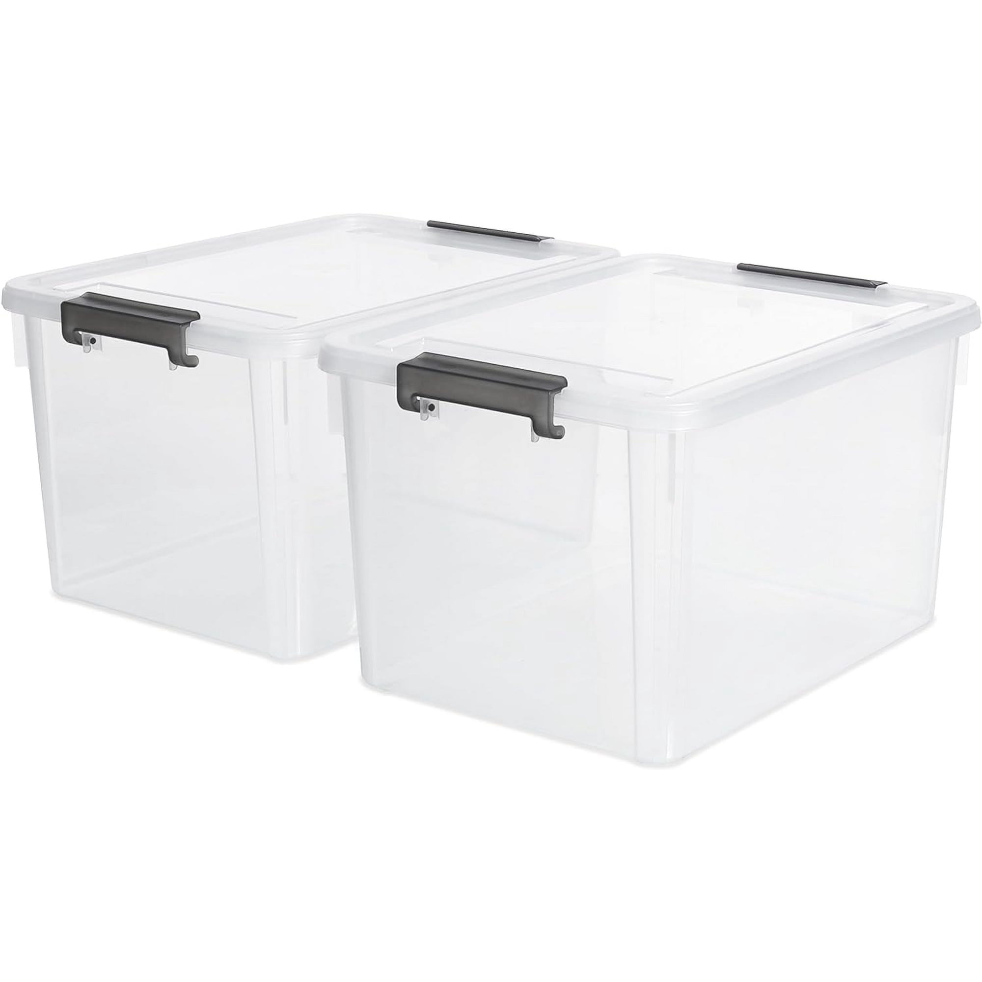 PETGLE 32 QT Plastic Storage Bins with Latching Lids Stackable Storage Containers for Organizing Large Clear Storage Box for Garage Closet Classroom Kitchen 2 Packs
