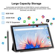 10 Inch Tablet Android 15 Tablets With Case Stylus 8GB (3+5 expansion) RAM+32GB ROM Support 1024GB Expand, 6000mah Battery 10 IN Android Tableta, 2MP+8MP Dual Camera WiFi-6 BT5.0, 10.1 IPS HD Touch