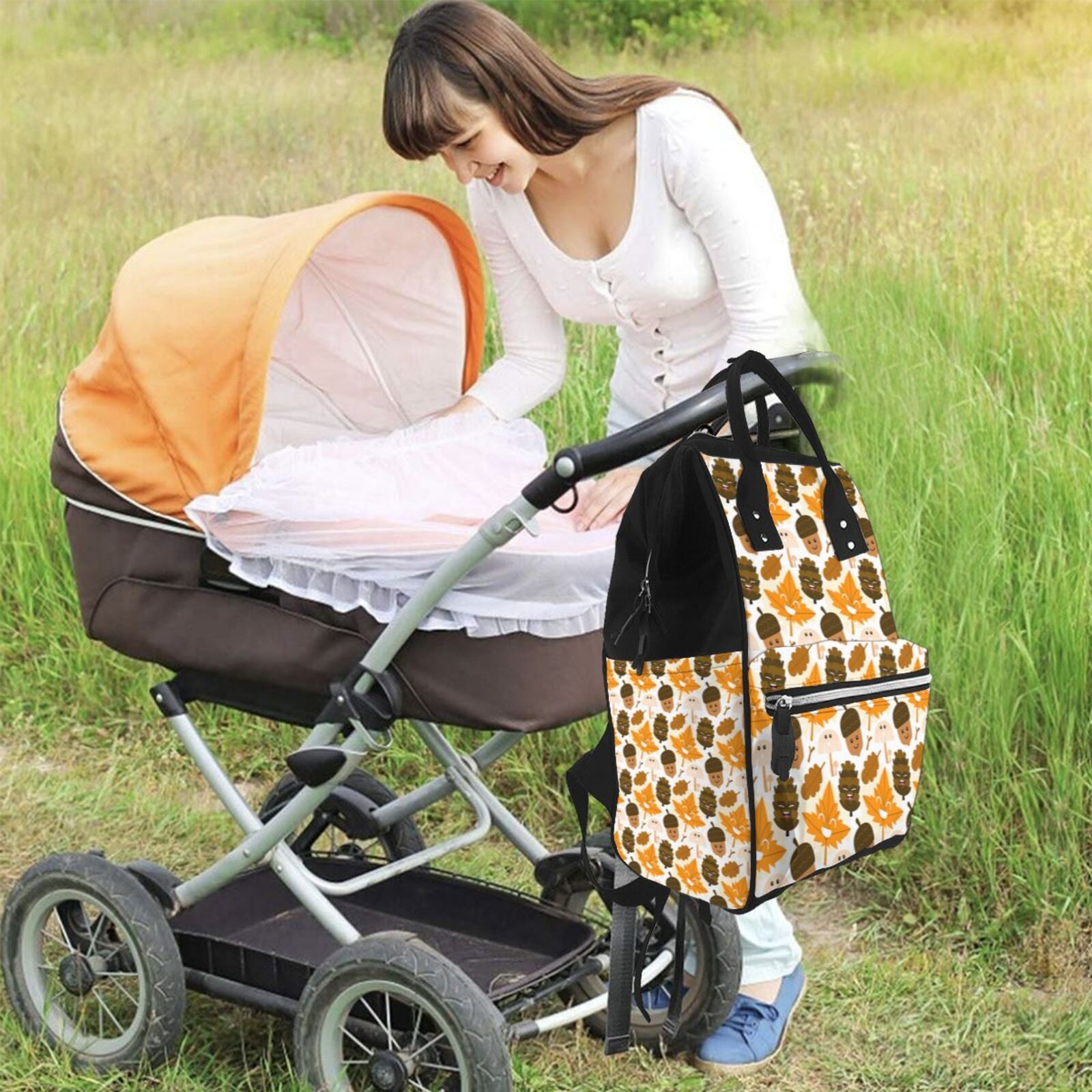 Fuzoiu Autumn Woodland Characters Print Diaper Bag Backpack,Baby Essentials Travel Tote,Multi function Waterproof Diaper Bag, Travel Essentials Baby Bag - Unisex