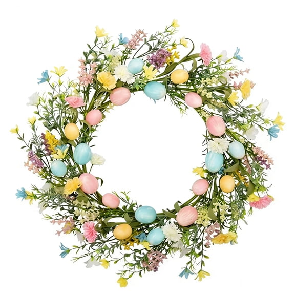 Easter Spring Egg Wreath, Colorful Floral Garland Door Decor, Lightweight Artificial Hanging Decoration, Perfect Indoor Outdoor Seasonal Celebration for Easter Parties Home and Garden Entryways-A