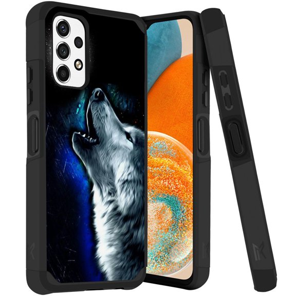 ANJ  Rugged Dual Layered Shockproof Slim Hybrid Case   Tempered Glass Cover Compatible with Samsung Galaxy A23 5G - Howling Wolf
