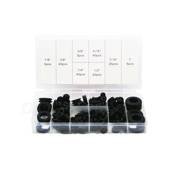 180 Piece Rubber Grommet Assortment Kit, Wire Grommet Ring Set for Cables, Plugs and Panels, TIKA