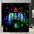 thumbnail image 3 of Gaming Theme Shower Curtain Sets 4-Piece Waterproof Polyester 72x72 Inch, Navy Blue Controller & Pixel Design with Non-Slip Bath Mat & Toilet Cover, Youth Bathroom Decor Includes 12 Hooks​, 3 of 6