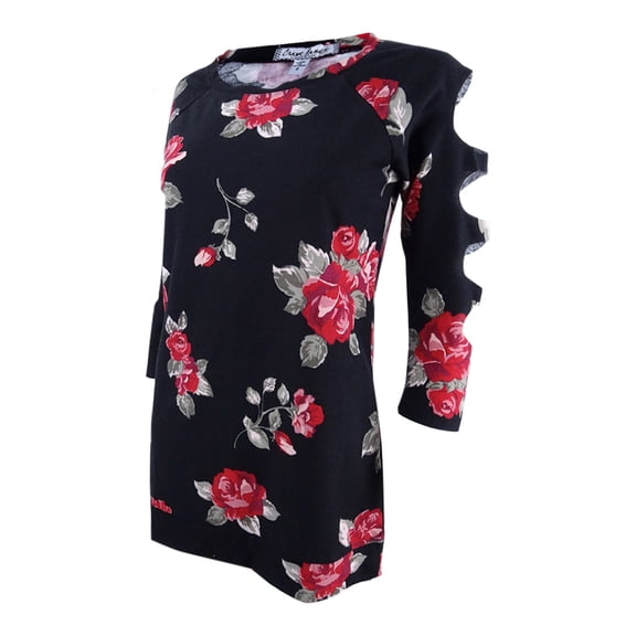 Almost Famous Juniors' Cutout-Sleeve Tunic (S, Black Multi)