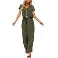 thumbnail image 1 of Womens Summer Lounge Matching Sets Short Sleeve Button V Neck Tops Drawstring Wide Leg Pants Casual Cotton Linen Sets, 1 of 7
