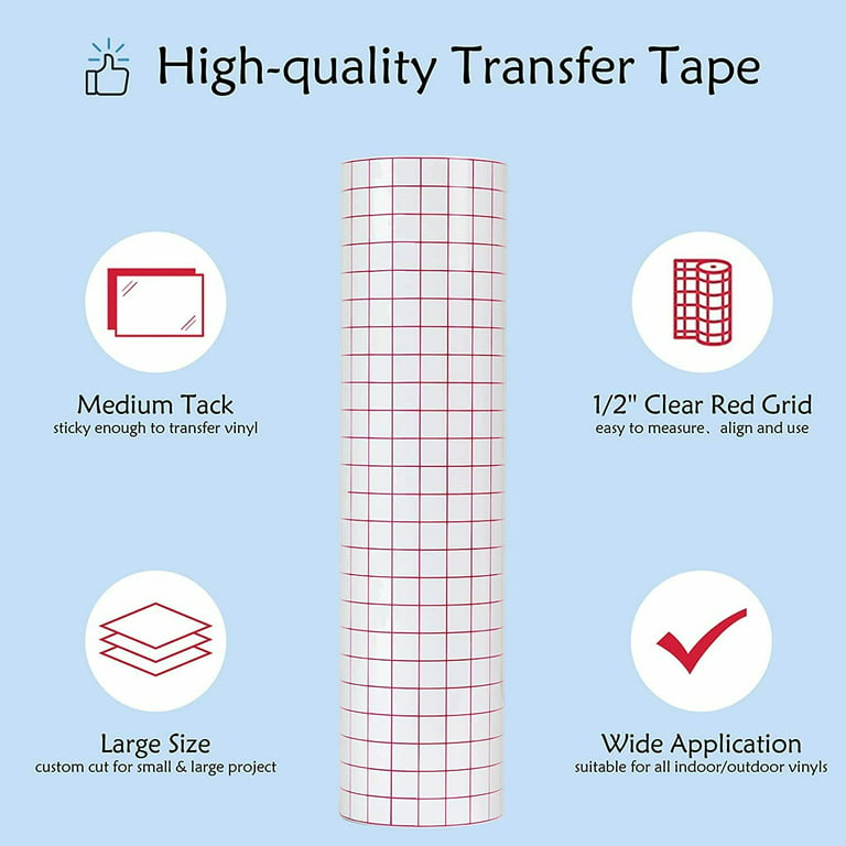 Transfer Tape for Vinyl - 12 X 10 Feet Roll w/Grid- Good Alignment for  Cameo Silhouette Cricut Self Adhesive Vinyl for Decals, Walls, Signs,  Windows