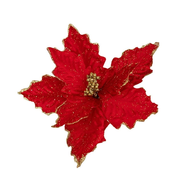 Guirnalda de Flores Artificiales con Purpurina, Decoraciones de Flores, Centro de Mesa, Decoraciones para árboles de Navidad, Adorno para año Nuevo rojo