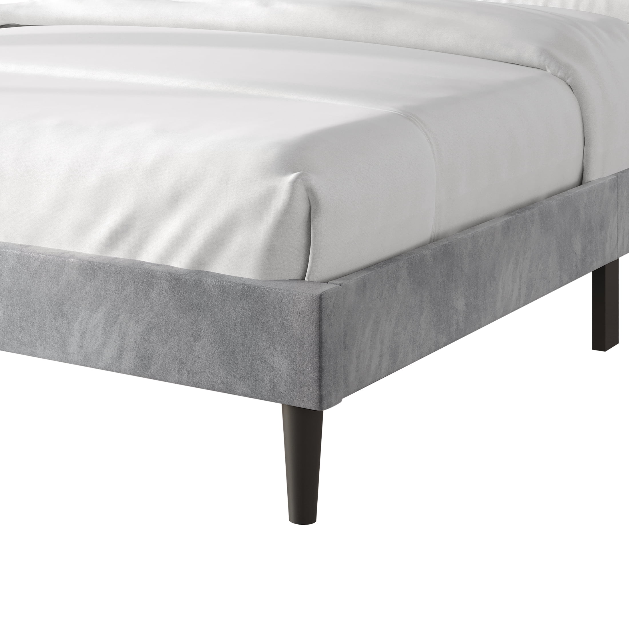 Castle Place Sophisticated Wingback Velvet Upholstered King Platform Bed, Silver Grey