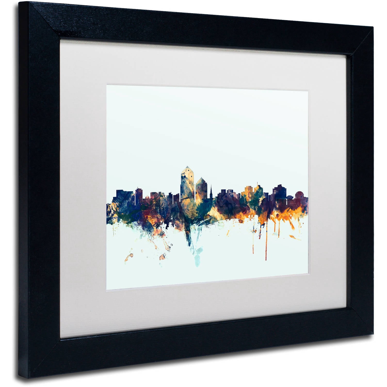 Trademark Fine Art "Albuquerque NM Skyline Blue" Canvas Art by Michael Tompsett, White Matte, Black Frame