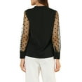 thumbnail image 3 of MODA NOVA Junior's Ruffle Tie Neck Polka Dots Mesh Long Sleeve Blouse Black XL, 3 of 5