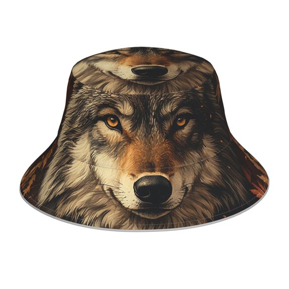 Reflective Bucket Hat Packable Sun Hats Outdoor Beach Cap , Wolf Leaves Vintage