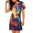 thumbnail image 2 of Honeii Dreamy Night Sky White Horse Print Women's Loose Short Sleeve Nightgown, Soft Cotton Sleepwear, Comfy Loose Fit Pajama Dress for Sleep and Lounge, 2 of 6