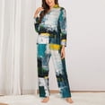 thumbnail image 2 of Fotbe Abstract Brushstrokes Green Blue Conjunto de Pijama de Manga Larga para Mujer con Estampado, Ropa de Dormir de 2 Piezas, Conjunto de Casa Suave y Cómodo con Bolsillos-XX-Large, 2 of 7