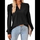thumbnail image 3 of Blusas para Mujer, Elegantes, Informales, con Cuello en V, Larga, Blusas para Mujer con Mangas Abullonadas Negro XL, 3 of 10