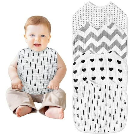 

Zainpe 4Pcs Muslin Cotton Feeding Bibs for Baby Love Heart XOXO Trees Extra Large Adjustable Bib with 4 Absorbent Soft Layers Machine Washable Burp Cloths for Unisex Infant Newborn Toddler Drooling