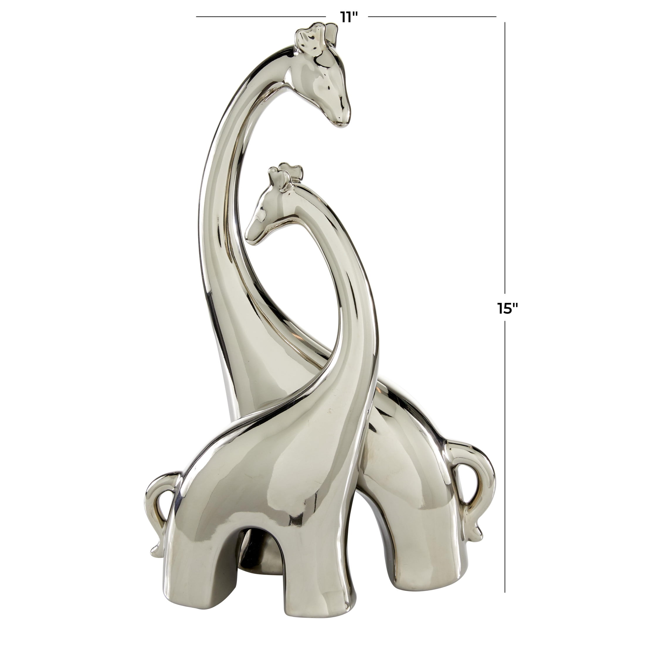 11" x 15" Silver Ceramic Giraffe Sculpture, by DecMode