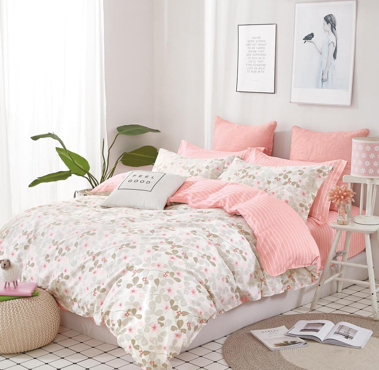 Swanson Beddings Pink-Purple Roses 3-Piece 100% Cotton Bedding Set 