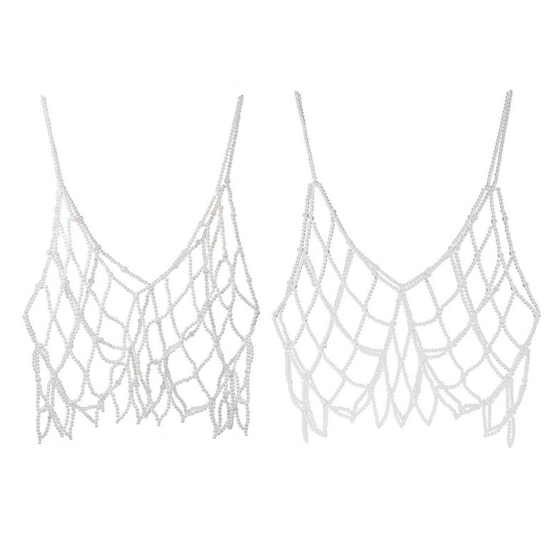 Women Handmade Woven Body Chain Camisole Imitation Pearl Women Handmade Woven Body Chain Camisole Imitation Pearl