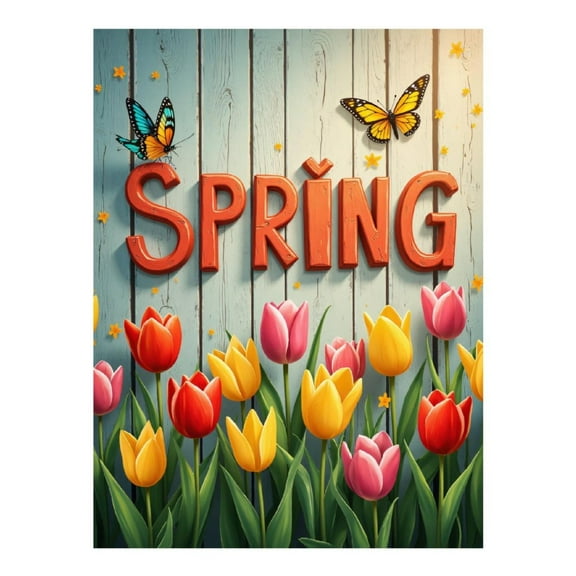 Diamond Art Kits for Adults, Spring Tulips Butterflies Wood Background 5D Diamond Painting Kits for Adults Beginners, DIY Full Drill Diamond Painting, Gem Art and Crafts 12x16